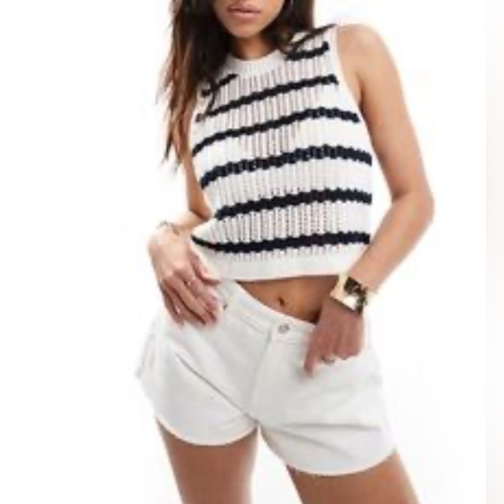 Hollister Knitted Navy and White Striped Vest XS